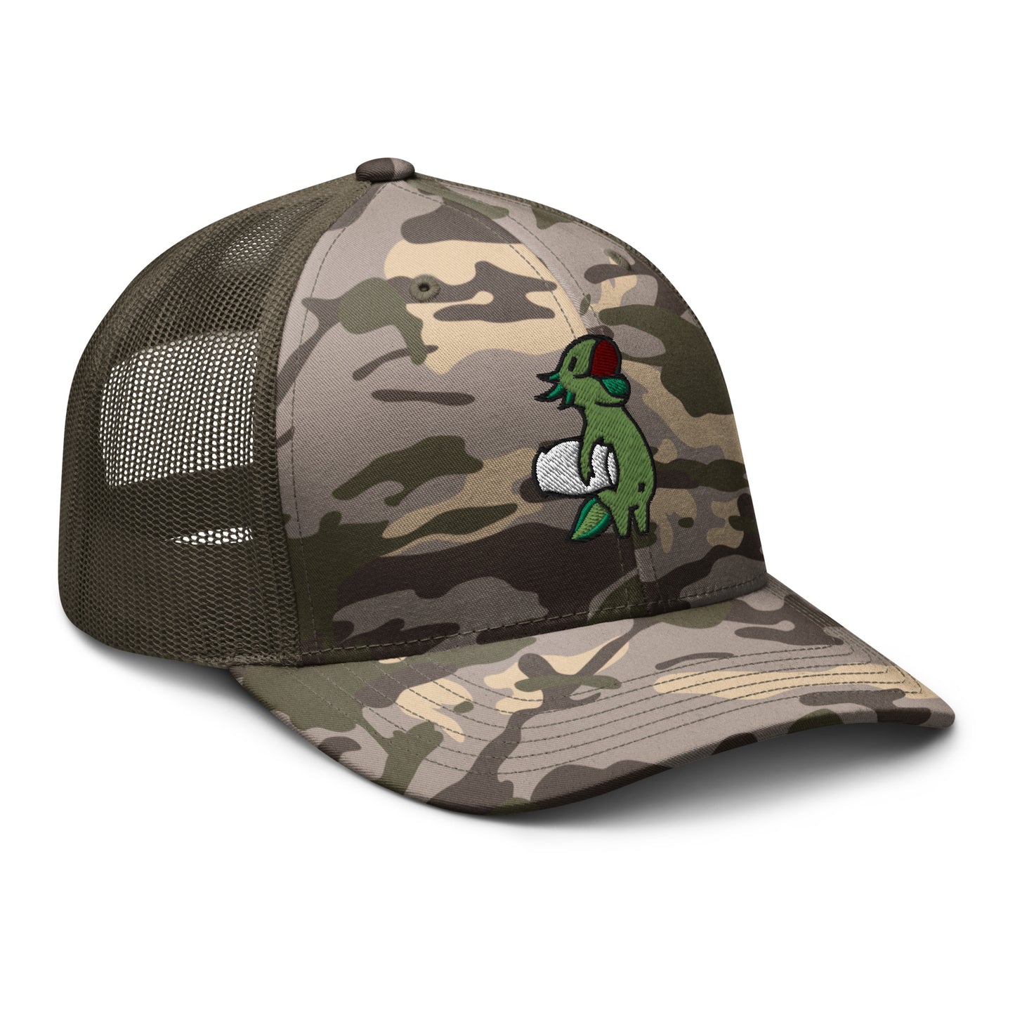 Wild Green Axolotl Camouflage trucker hat