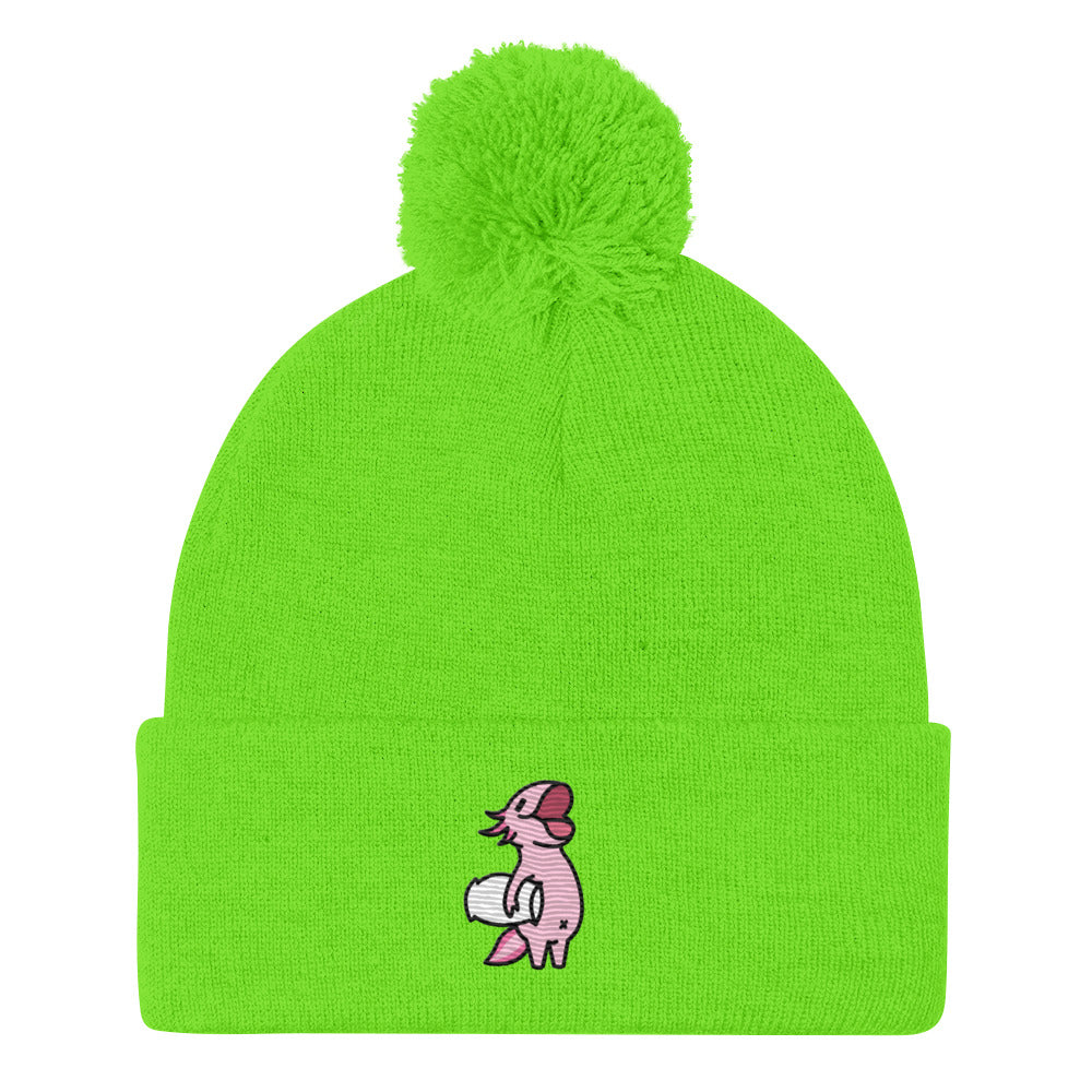 Pink Axolotl Pom-Pom Beanie Hat