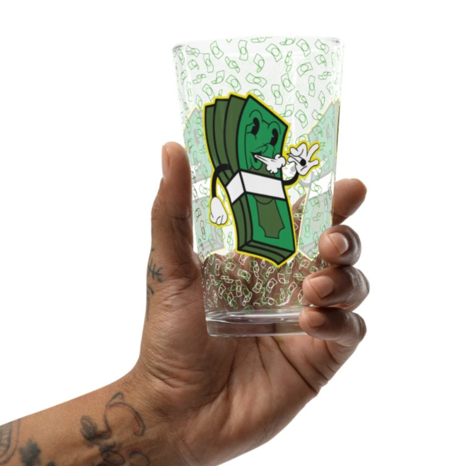 Handmade Lit and Rich Cash Smoke Shaker pint Beer glass