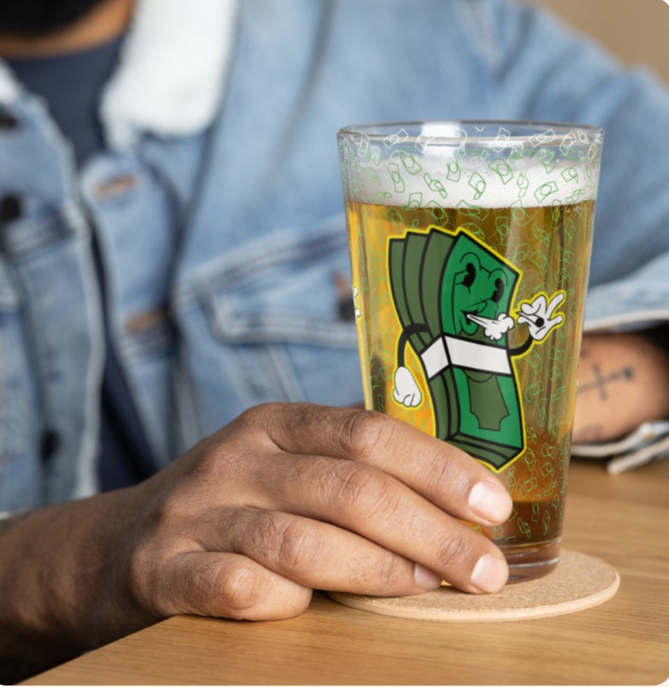 Handmade Lit and Rich Cash Smoke Shaker pint Beer glass
