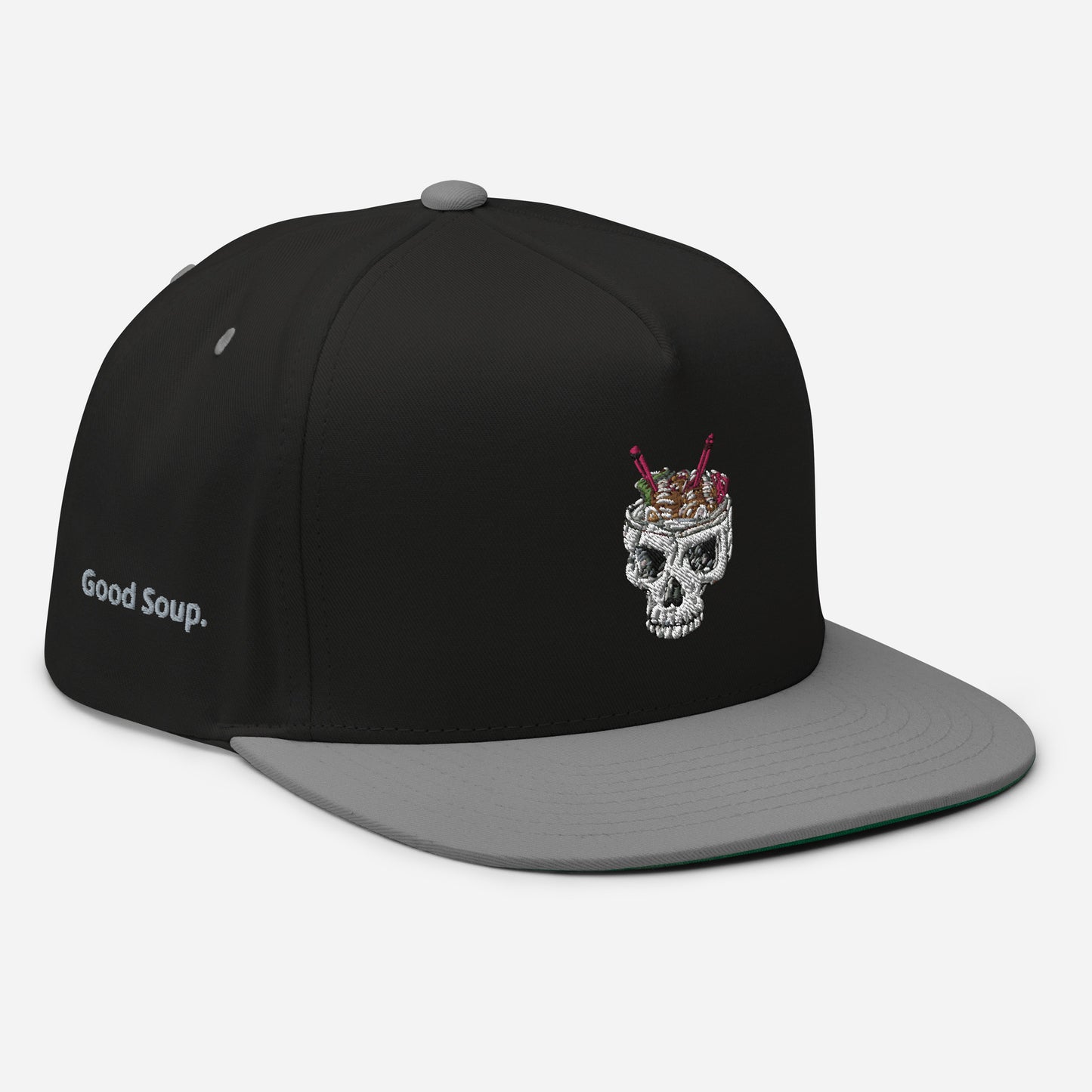 Ramen Noodle Skull Bowl Flat Bill Snapback Cap Hat