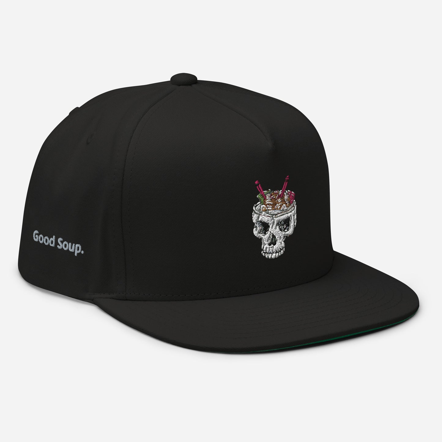 Ramen Noodle Skull Bowl Flat Bill Snapback Cap Hat