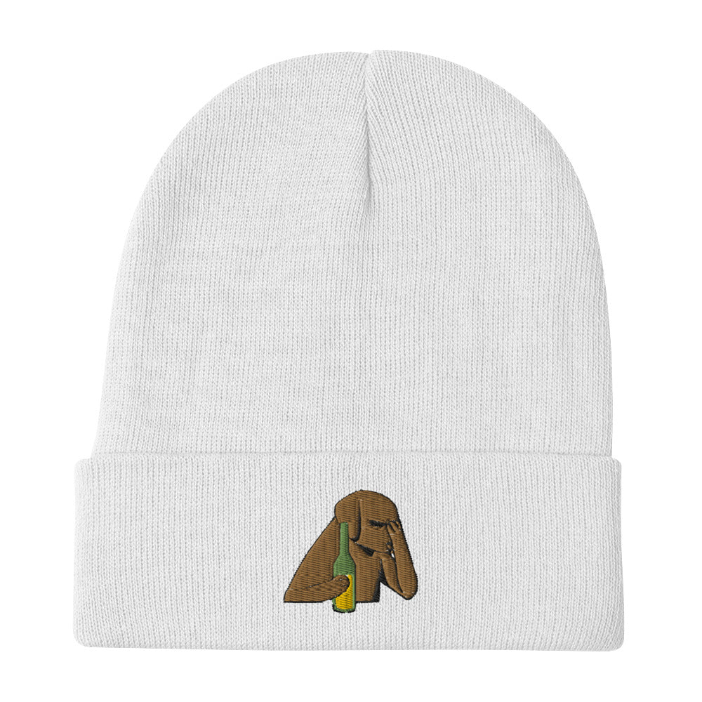 Drinking Beer Dog Embroidered Beanie Hat