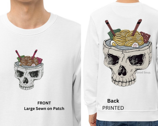 Ramen Noodle Skull Bowl Large Patch Unisex organic long sleeve sweatshirt