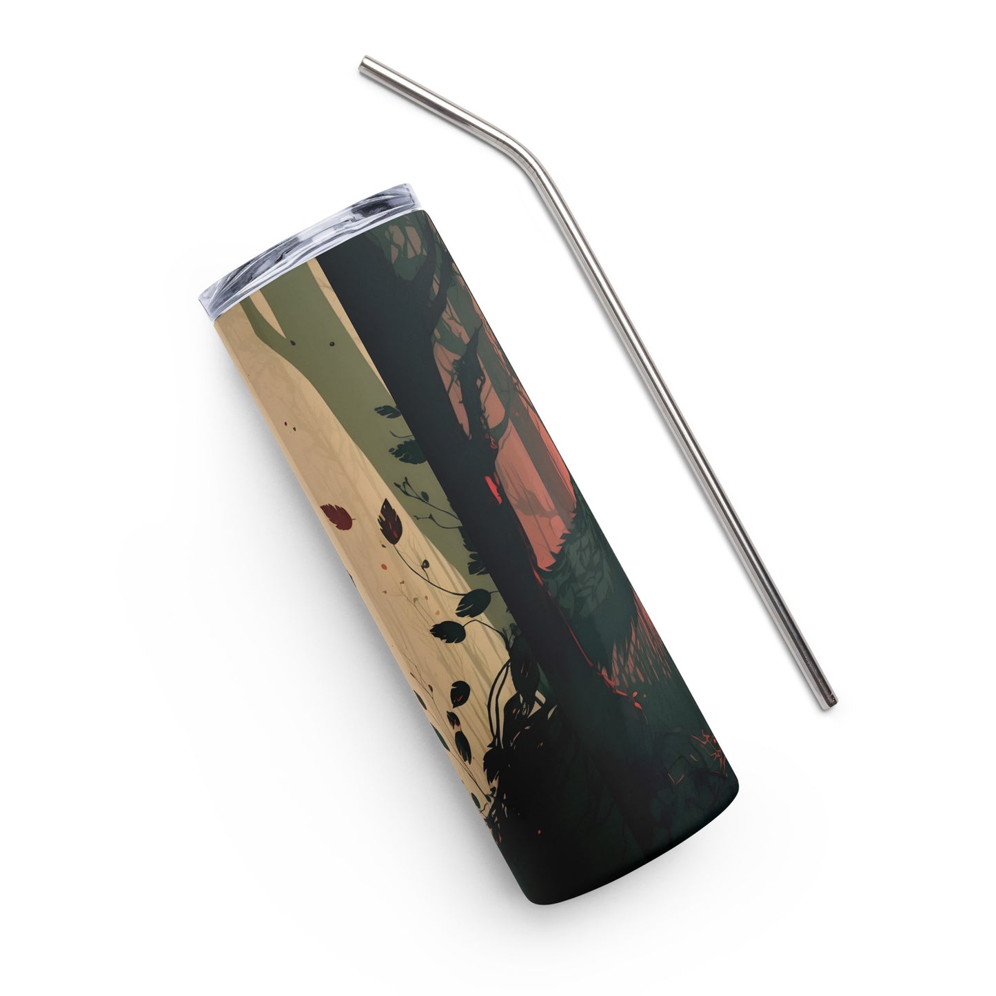 Wolf of the Forest Stainless steel tumbler cup with metal straw