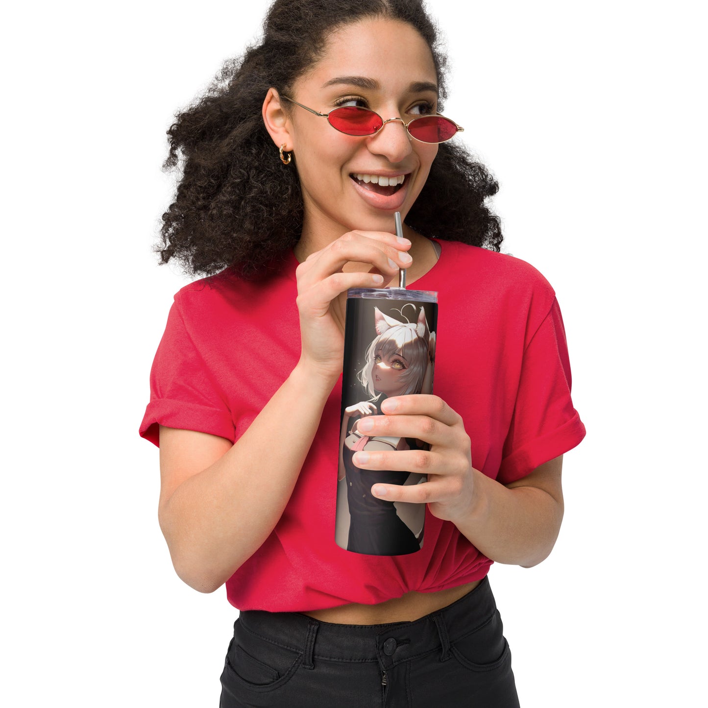 Anime Cat Girl #2 Stainless steel tumbler cup with straw
