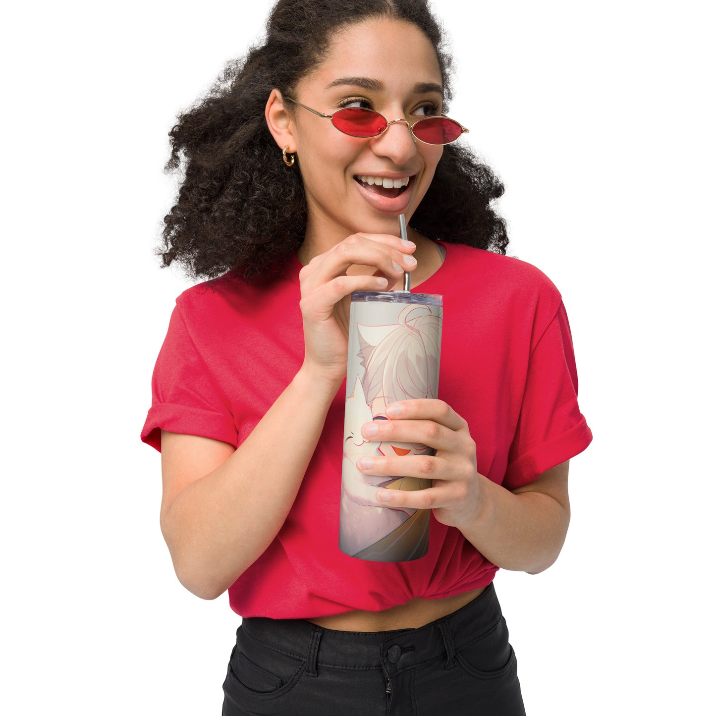 Anime Cat Girl #3 Stainless steel tumbler cup with metal straw