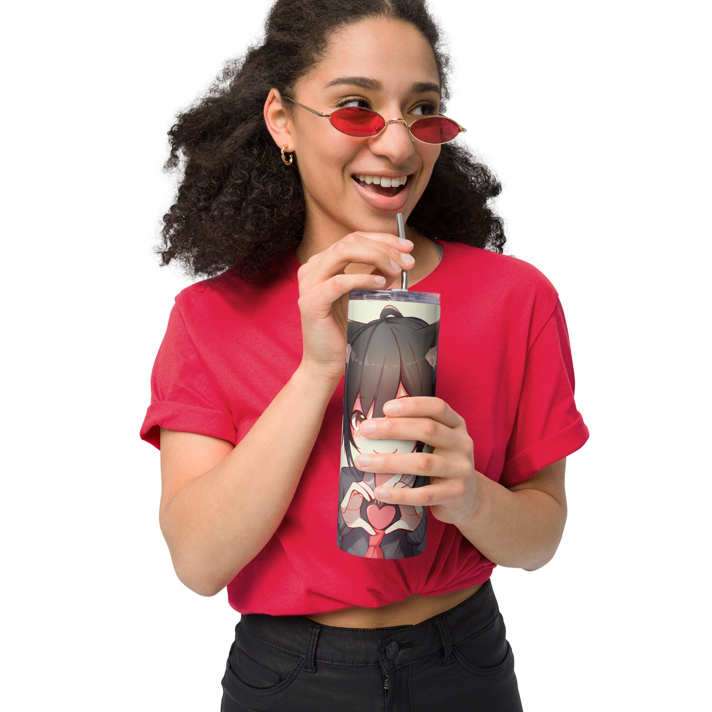 Anime Cat Girl #12 Stainless steel tumbler cup with metal straw