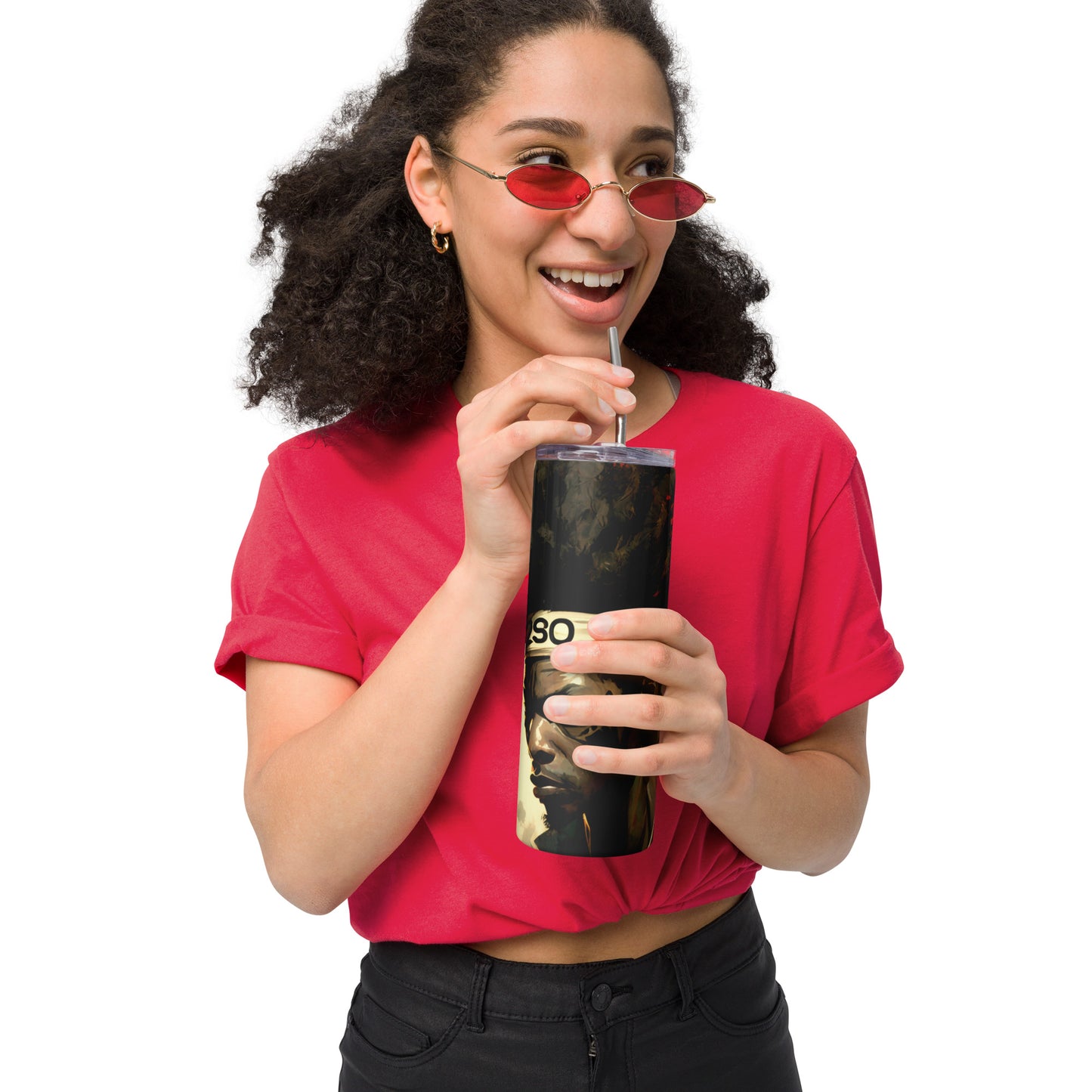 Afro Samurai Inspired Stainless steel tumbler cup with metal straw
