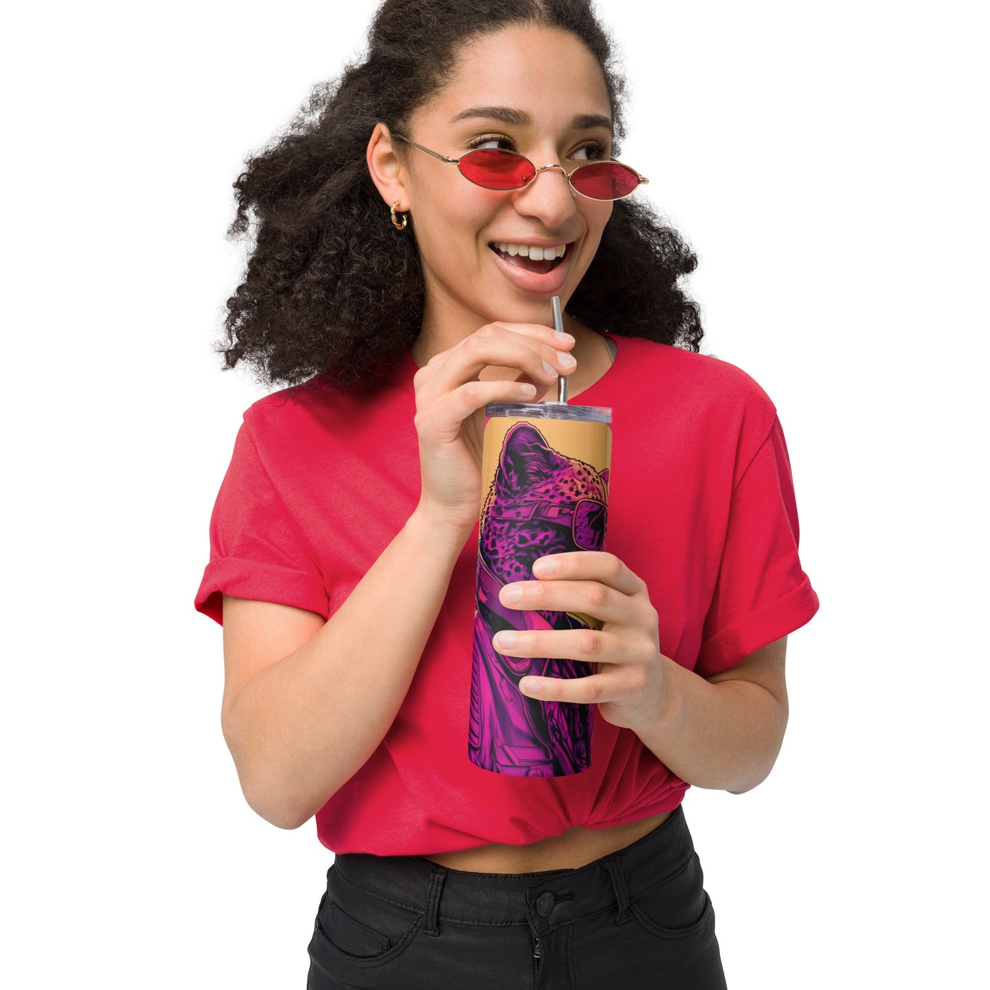 Miami Vice Cheetah #3 Stainless steel tumbler cup with metal straw