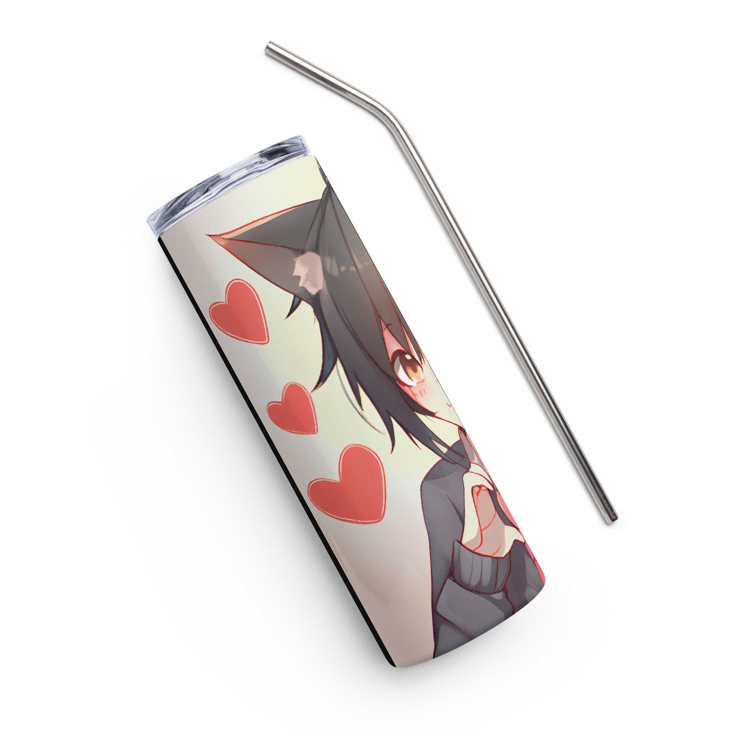Anime Cat Girl #12 Stainless steel tumbler cup with metal straw