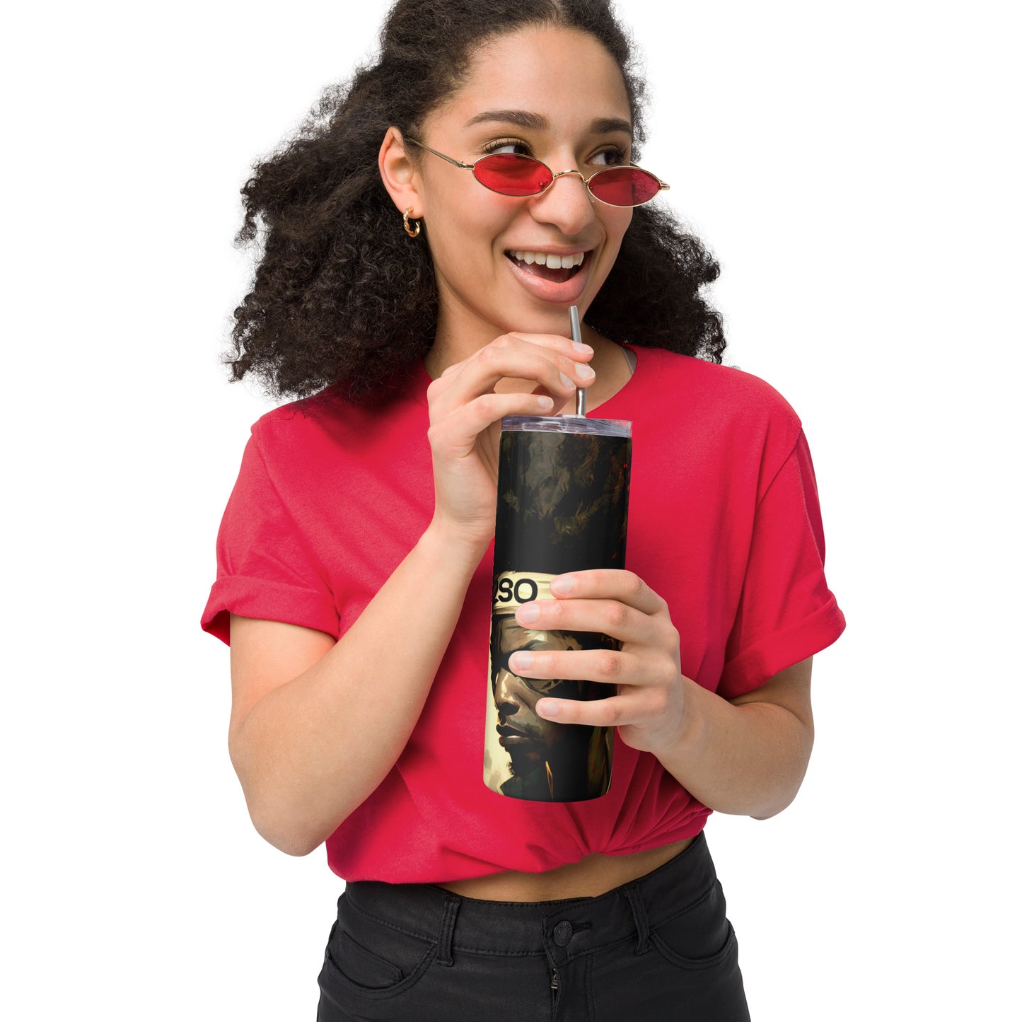 Afro Samurai Inspired Stainless steel tumbler cup with metal straw