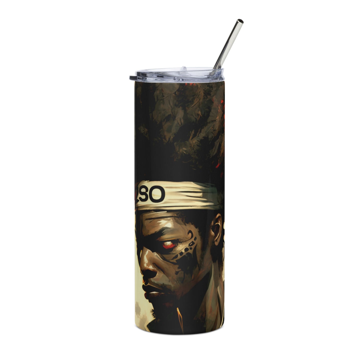 Afro Samurai Inspired Stainless steel tumbler cup with metal straw