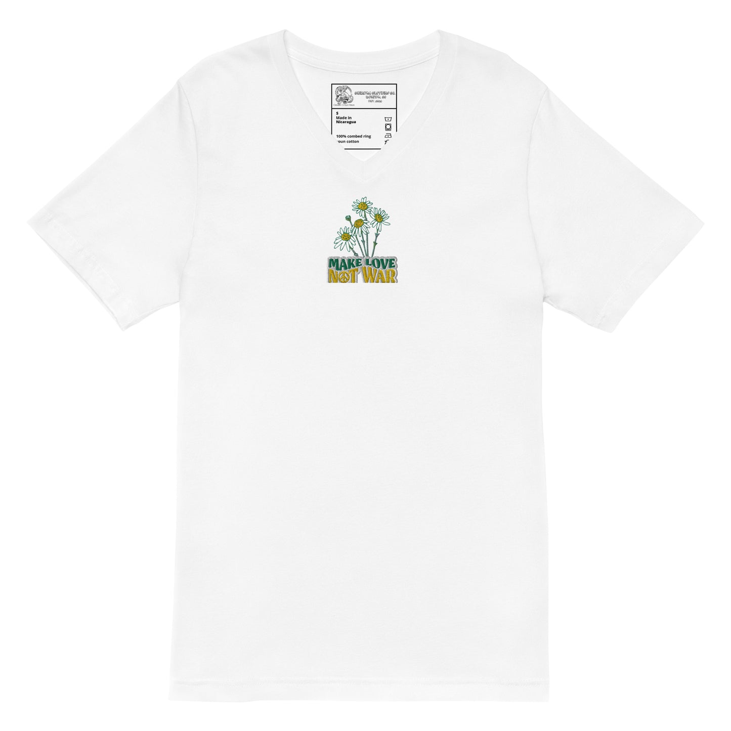 Make Love Not War Embroidered Unisex Short Sleeve V-Neck T-Shirt