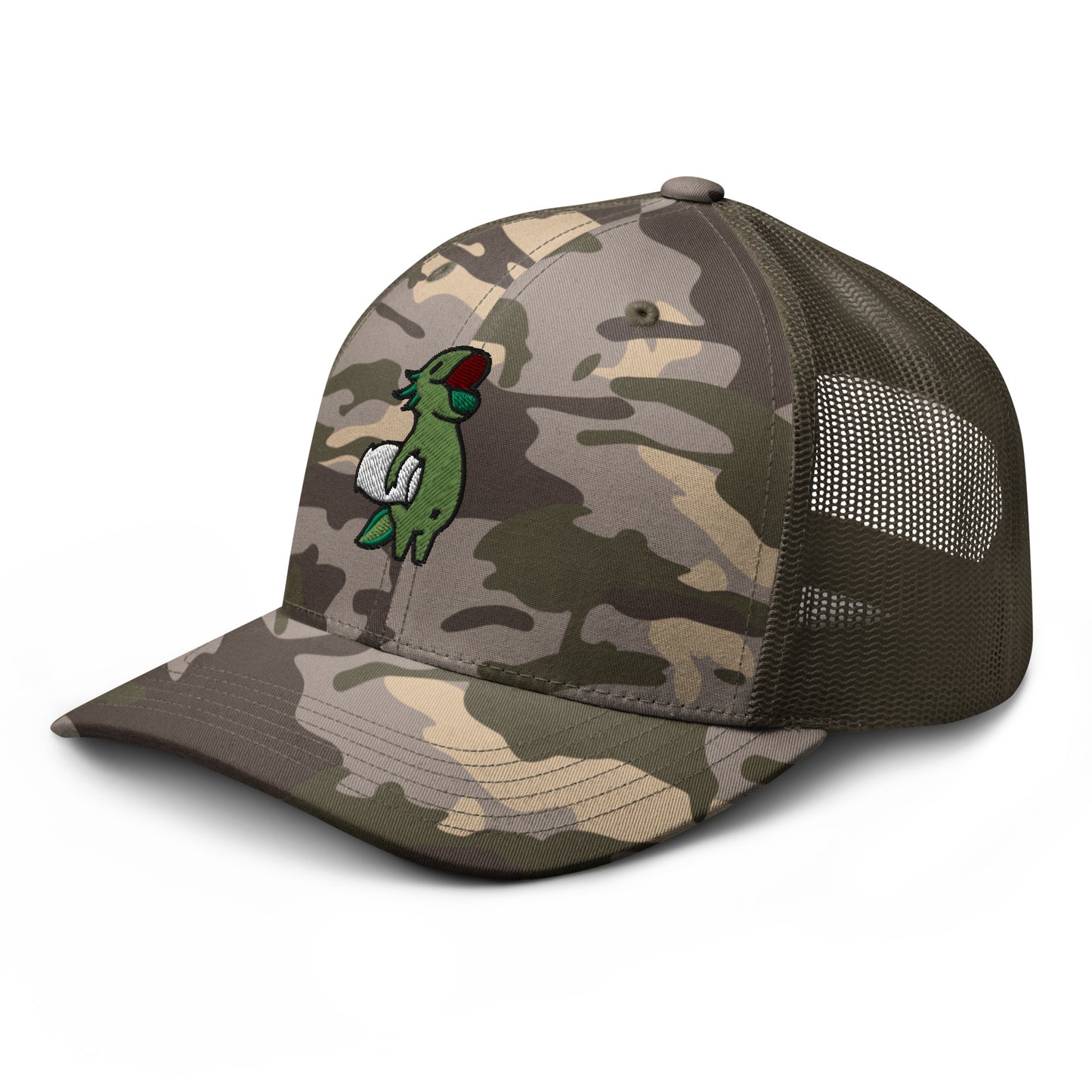 Wild Green Axolotl Camouflage trucker hat