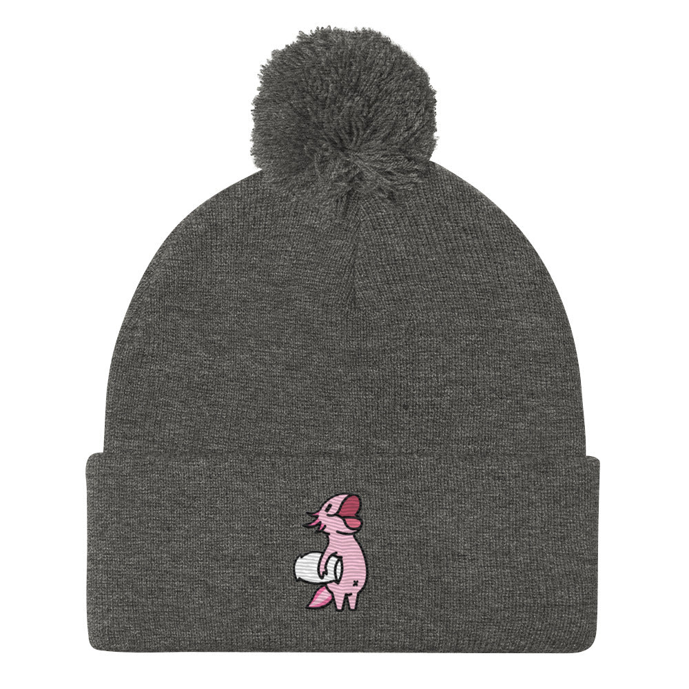 Pink Axolotl Pom-Pom Beanie Hat