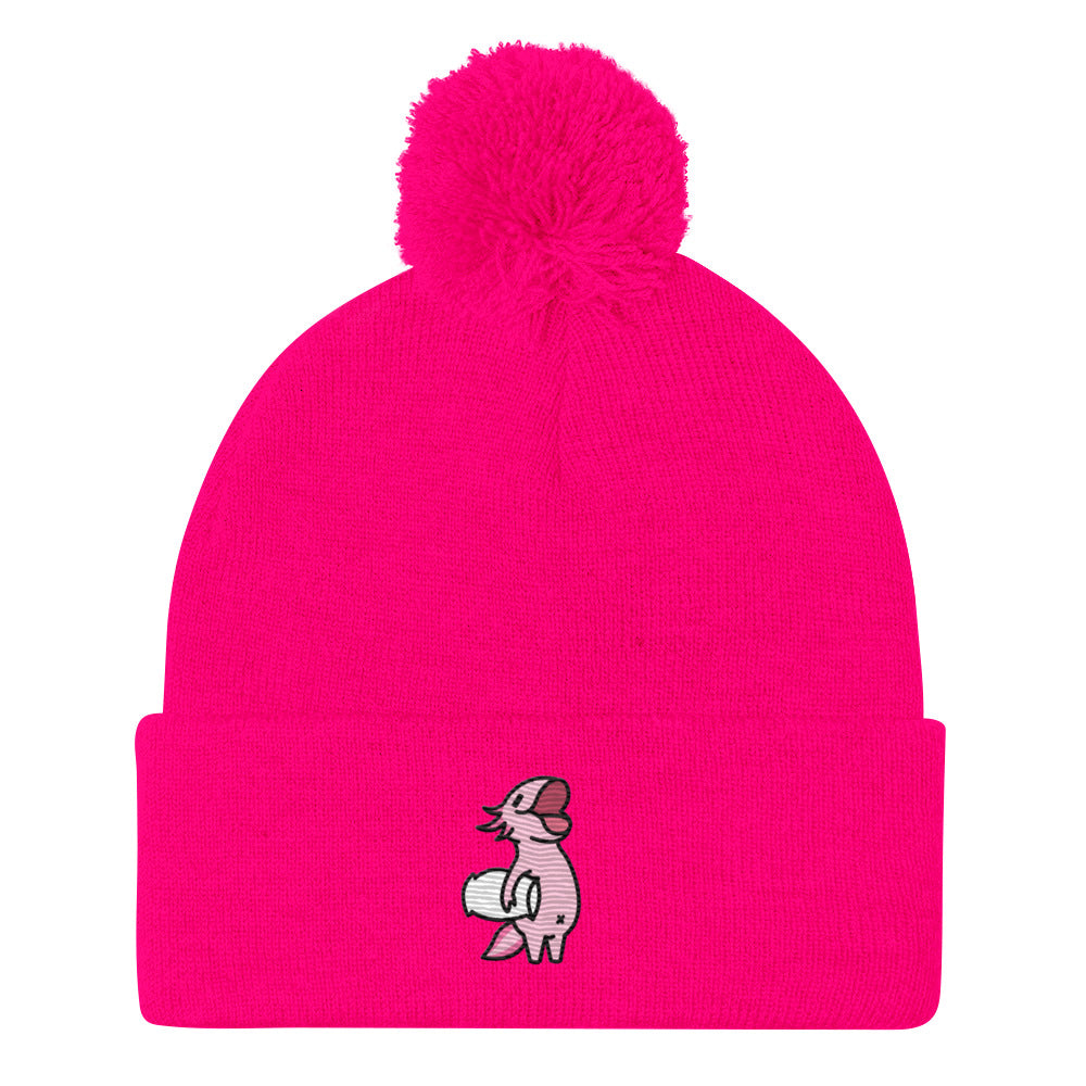 Pink Axolotl Pom-Pom Beanie Hat