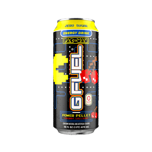 PAC MAN x GFUEL Power Pellet Can 16 oz Cherry Lollipop Flavored Drink