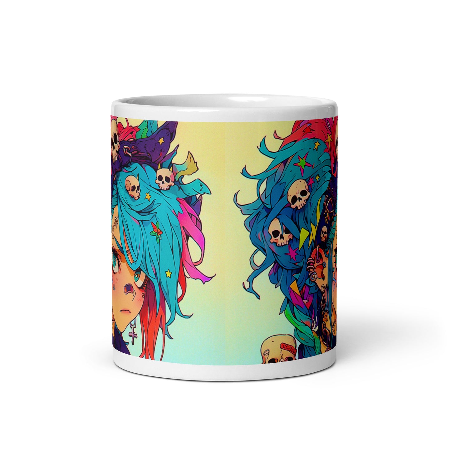 Skull Pastel Goth Girl 11oz White glossy coffee cup mug