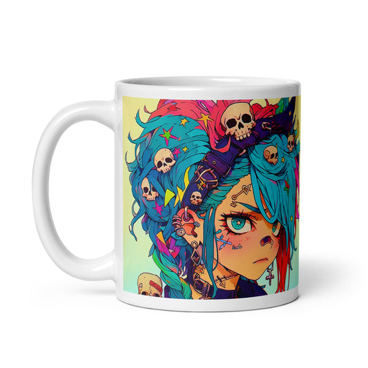 Skull Pastel Goth Girl 11oz White glossy coffee cup mug