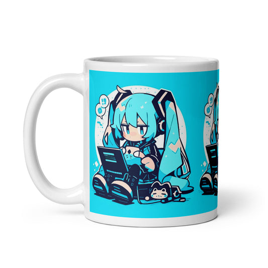 Cute Gamer Hatsune Miku 11oz White glossy coffee cup mug