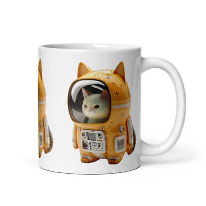 Astronaut Space Kitty Cat White glossy mug coffee cup