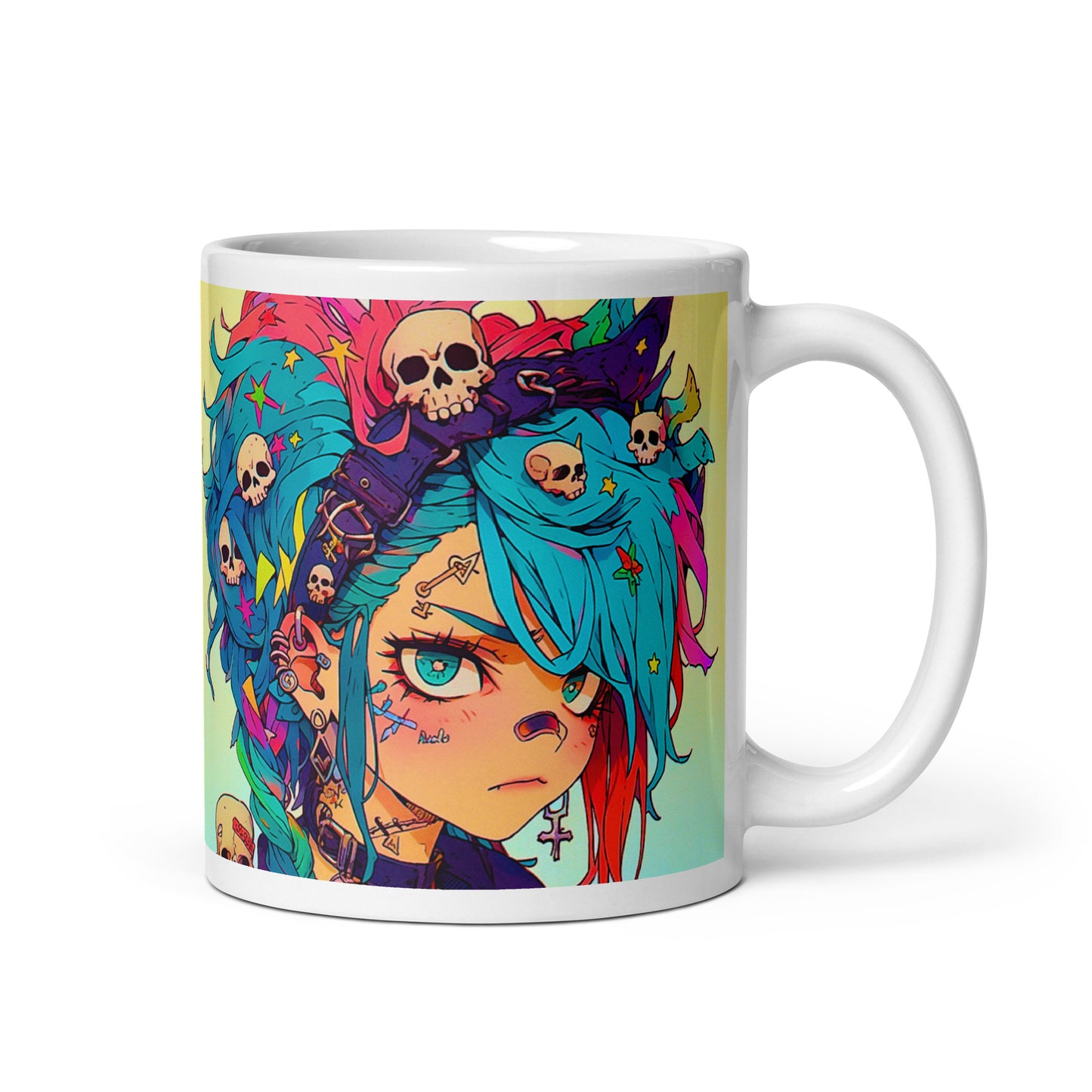 Skull Pastel Goth Girl 11oz White glossy coffee cup mug