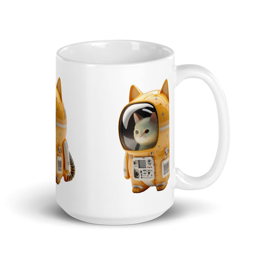 Astronaut Space Kitty Cat White glossy mug coffee cup