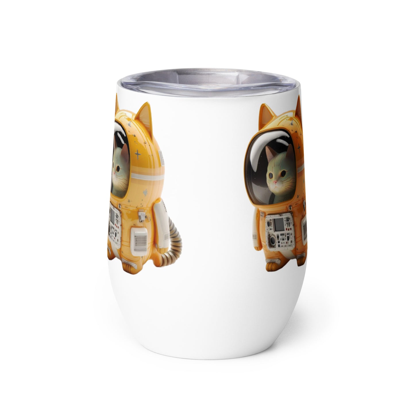 Astronaut Space Kitty Cat 12oz Stainless Steel Wine tumbler Cup