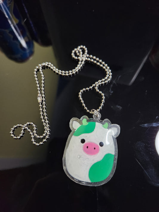 Green Cow Squishmallow Pendant Necklace