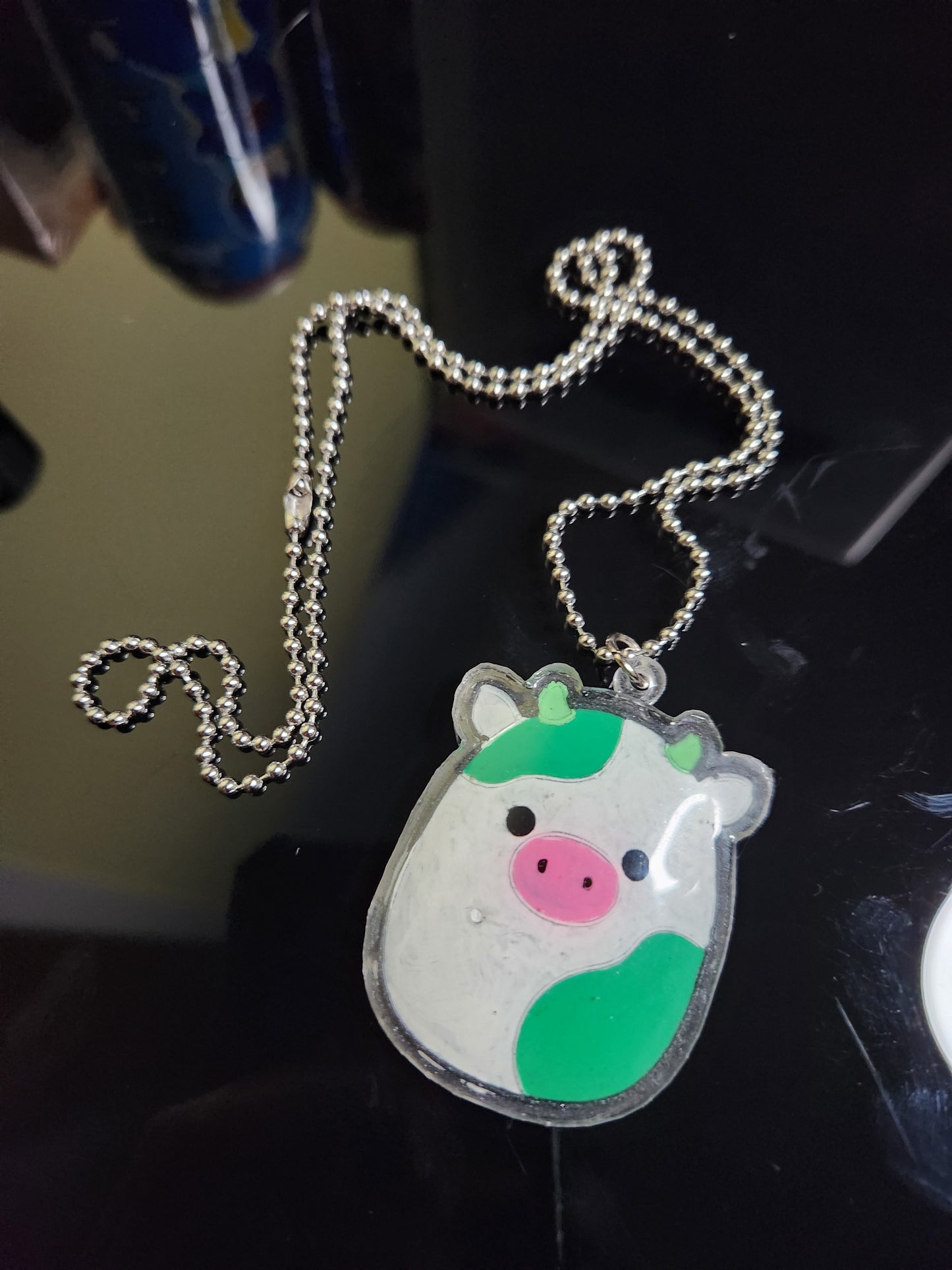 Green Cow Squishmallow Pendant Necklace