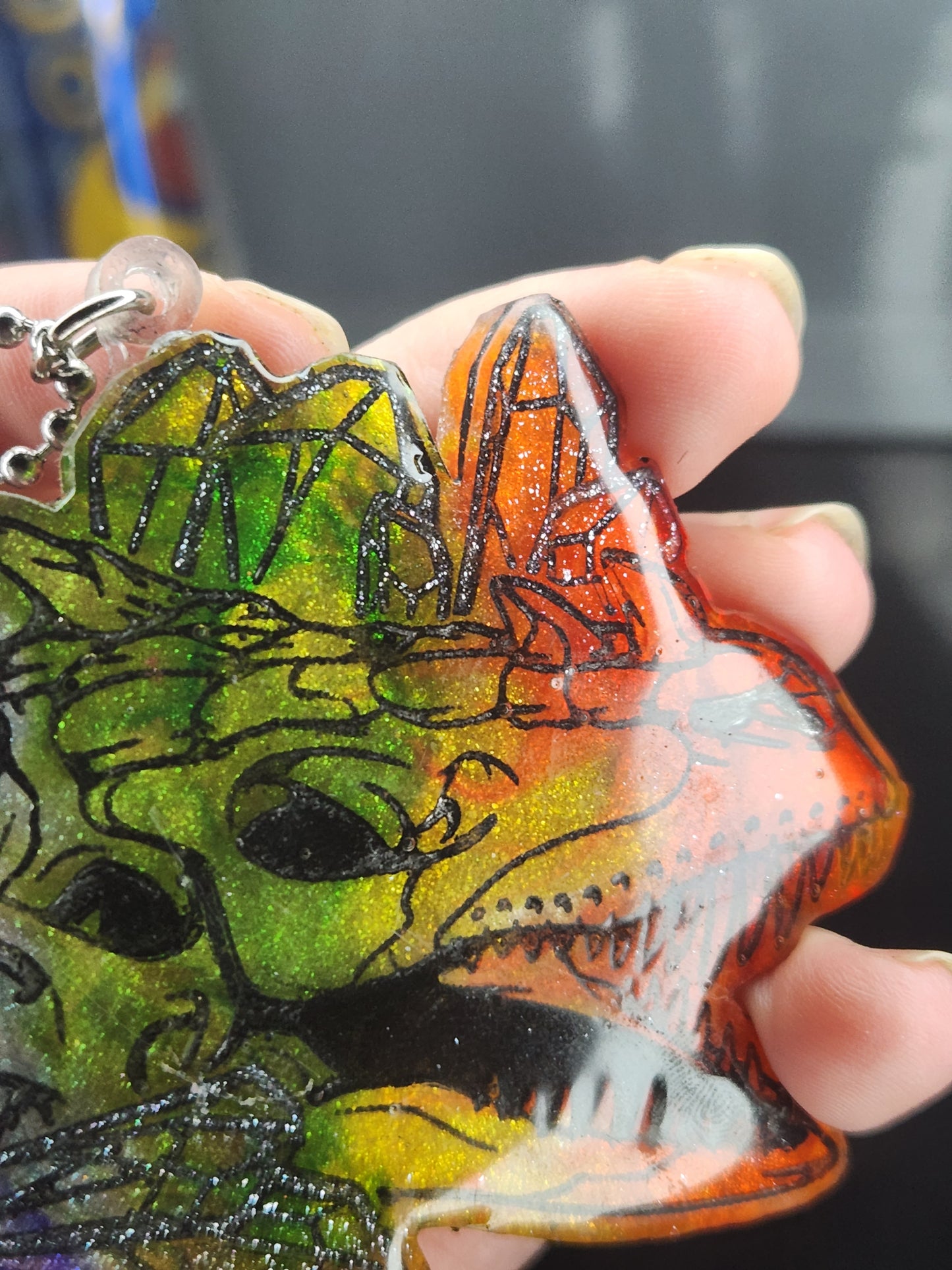 Rainbow Crystal Dragon Skull Pendant Necklace