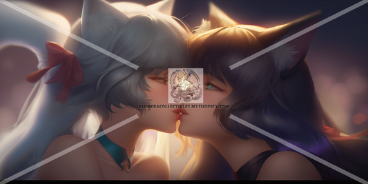 Kitty waifus kissing 12x16 inch Stretched Canvas Art Print