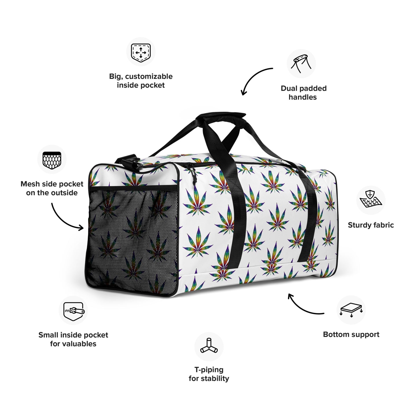 Rainbow Weed Leaf Duffle bag