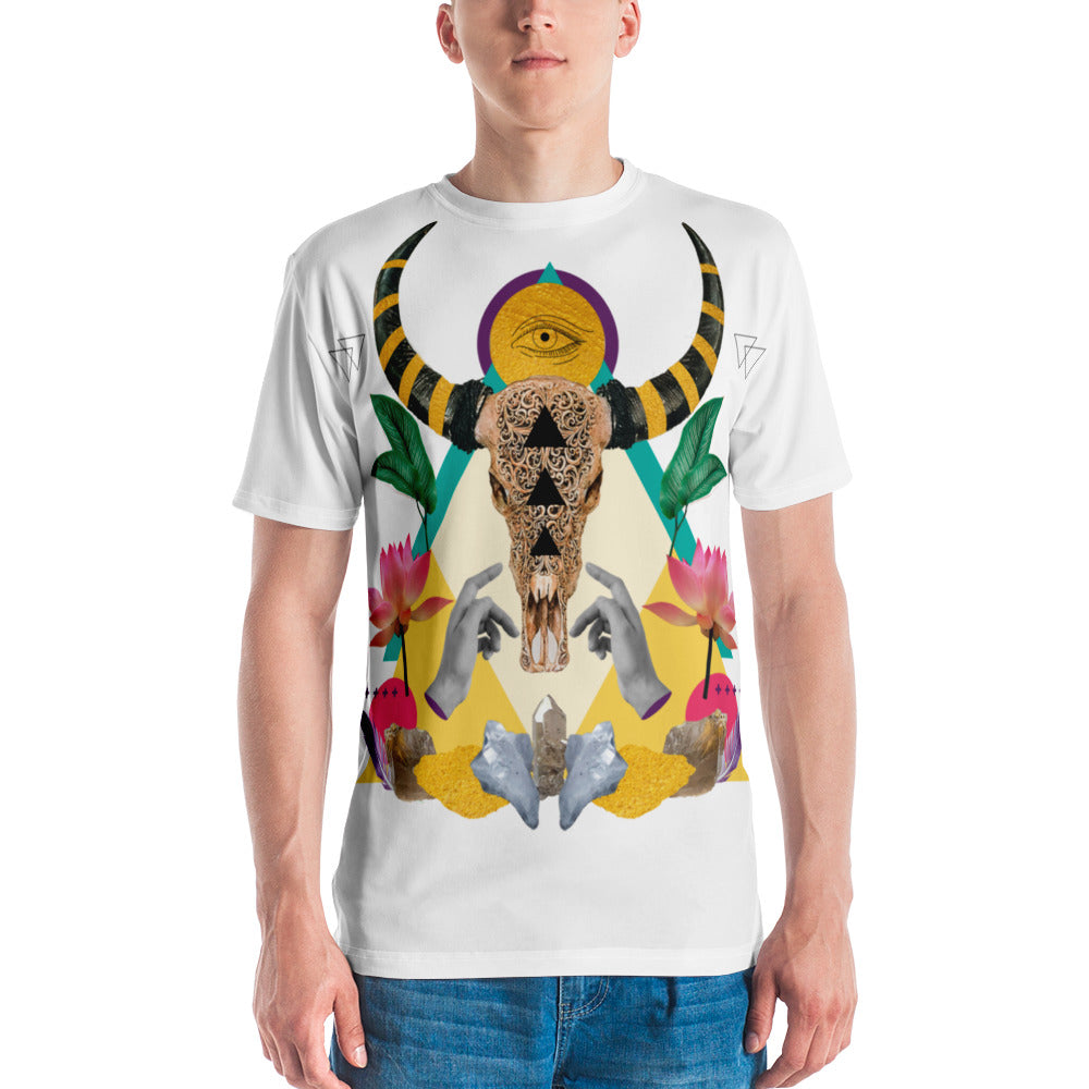 White Bull Skull and Crystals All Over Print Men's t-shirt