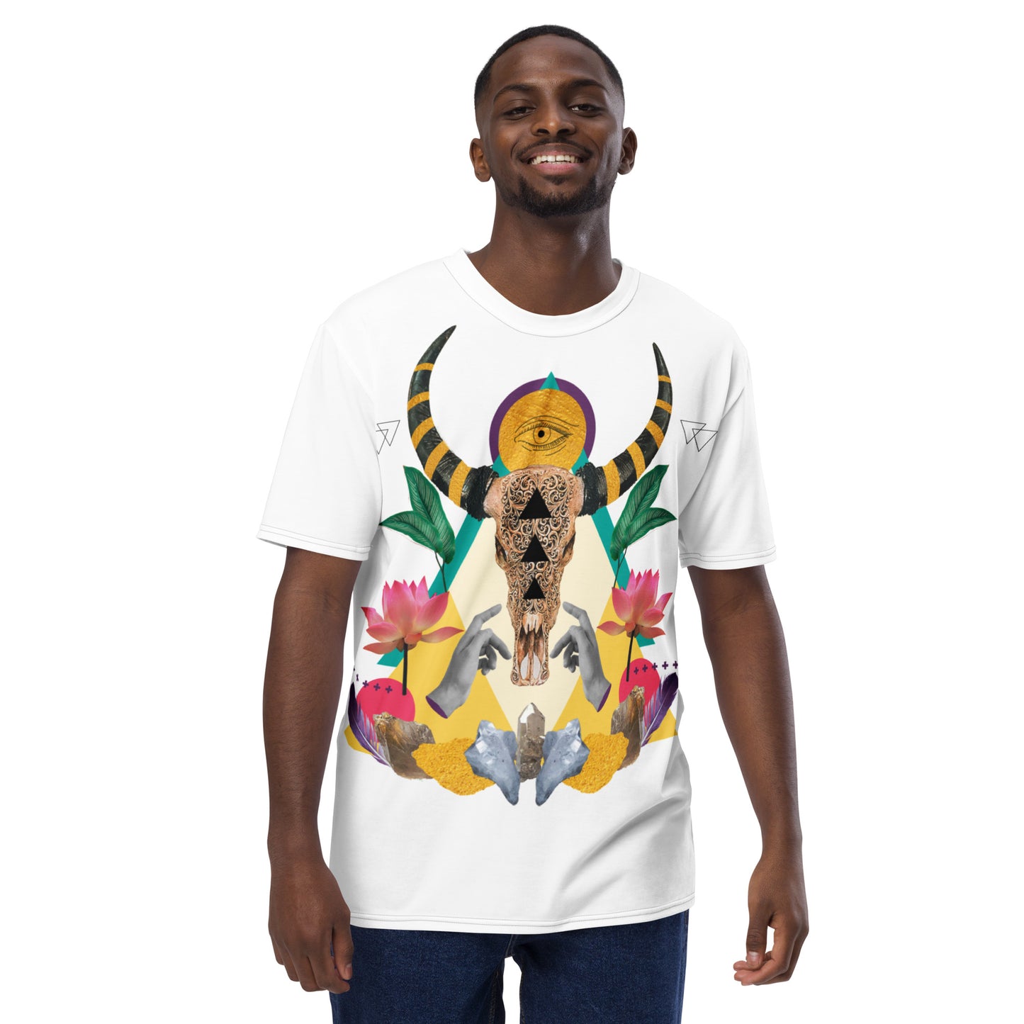 White Bull Skull and Crystals All Over Print Men's t-shirt