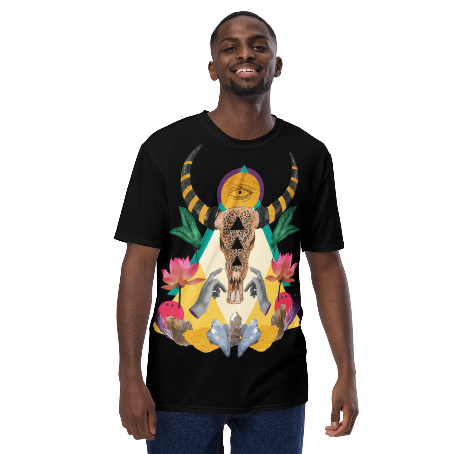 Black Bull Skull and Crystals All Over Print Men's t-shirt