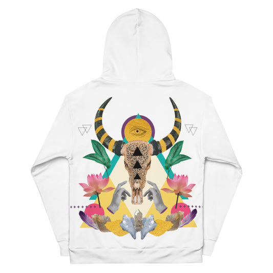 White Bull Skull and Crystals Unisex Hoodie