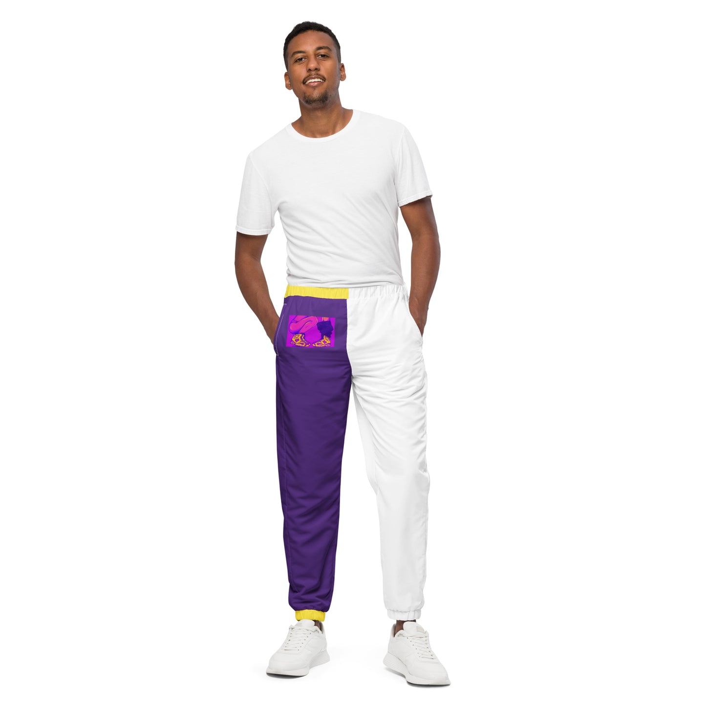 Sneaker Head Purple/Yellow Split Unisex track pants