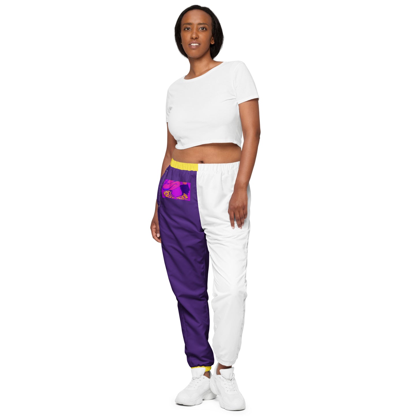 Sneaker Head Purple/Yellow Split Unisex track pants