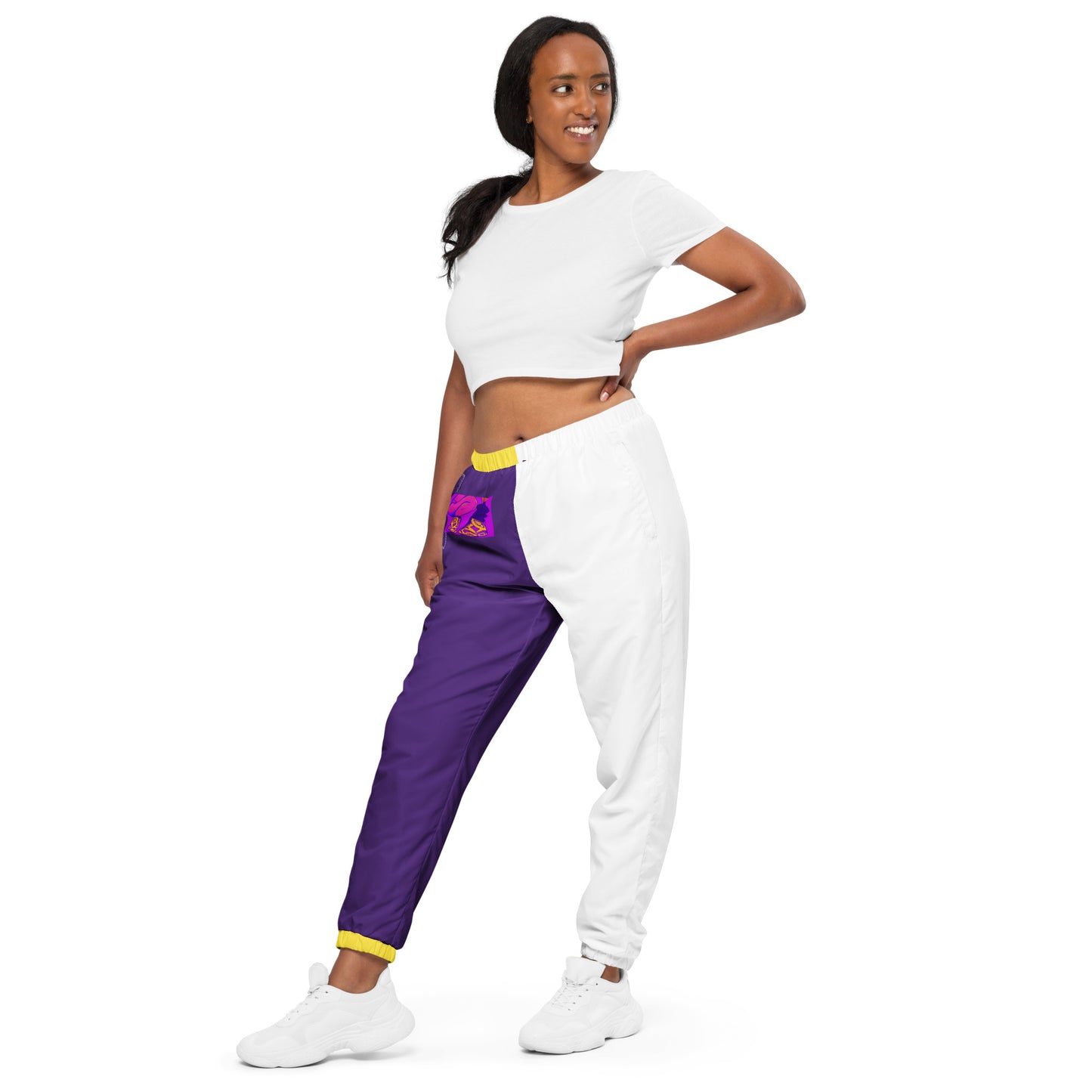 Sneaker Head Purple/Yellow Split Unisex track pants