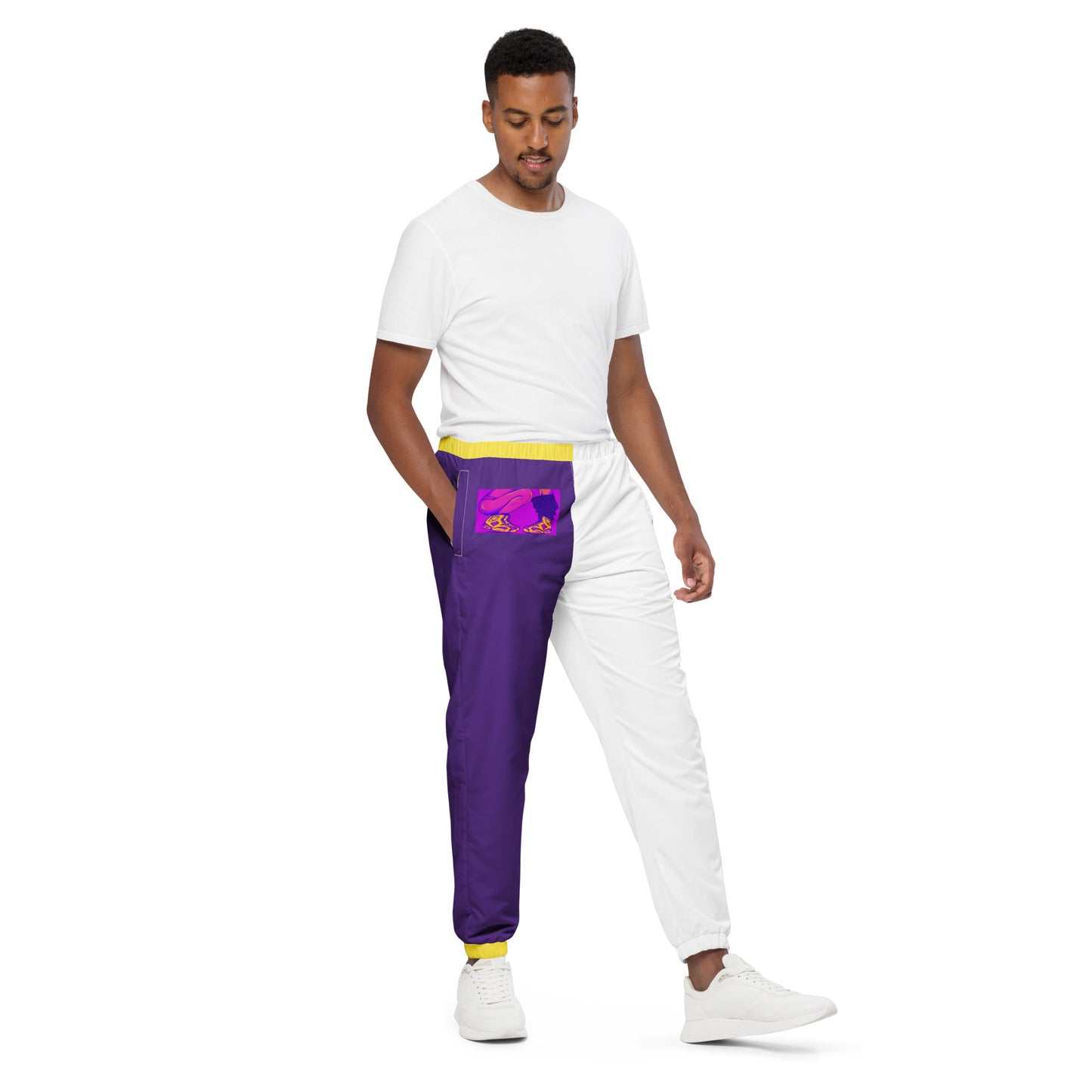 Sneaker Head Purple/Yellow Split Unisex track pants