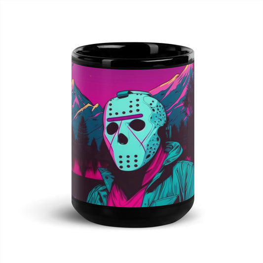 Vaporwave Killer Jason Voorhees Black Glossy Coffee Mug Cup 15oz