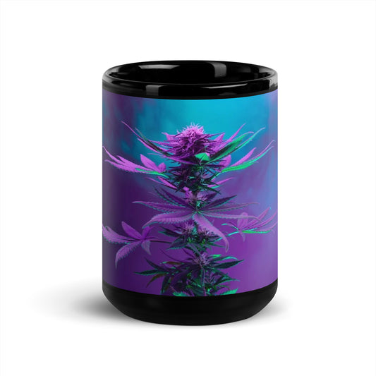 Purp Leaf Mirrored 15oz Black Glossy Coffee Mug Cup