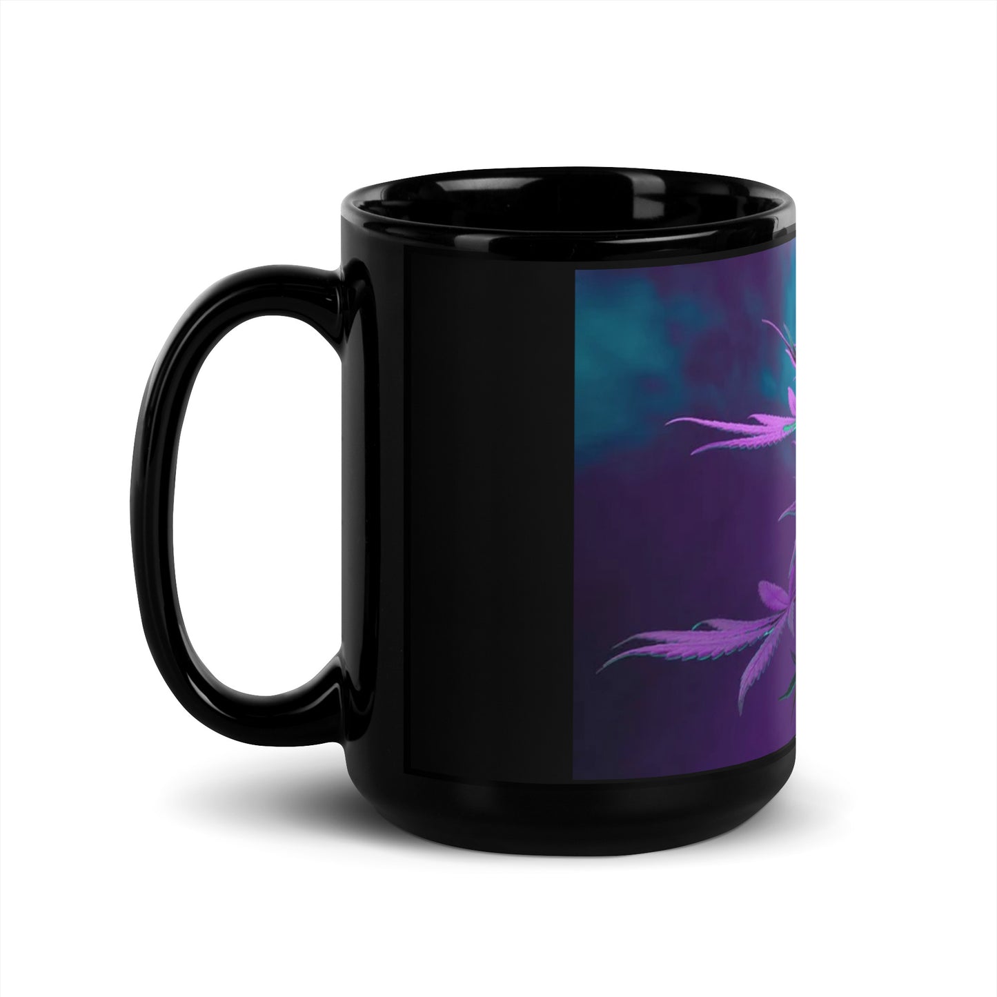 Purp Leaf Mirrored 15oz Black Glossy Coffee Mug Cup