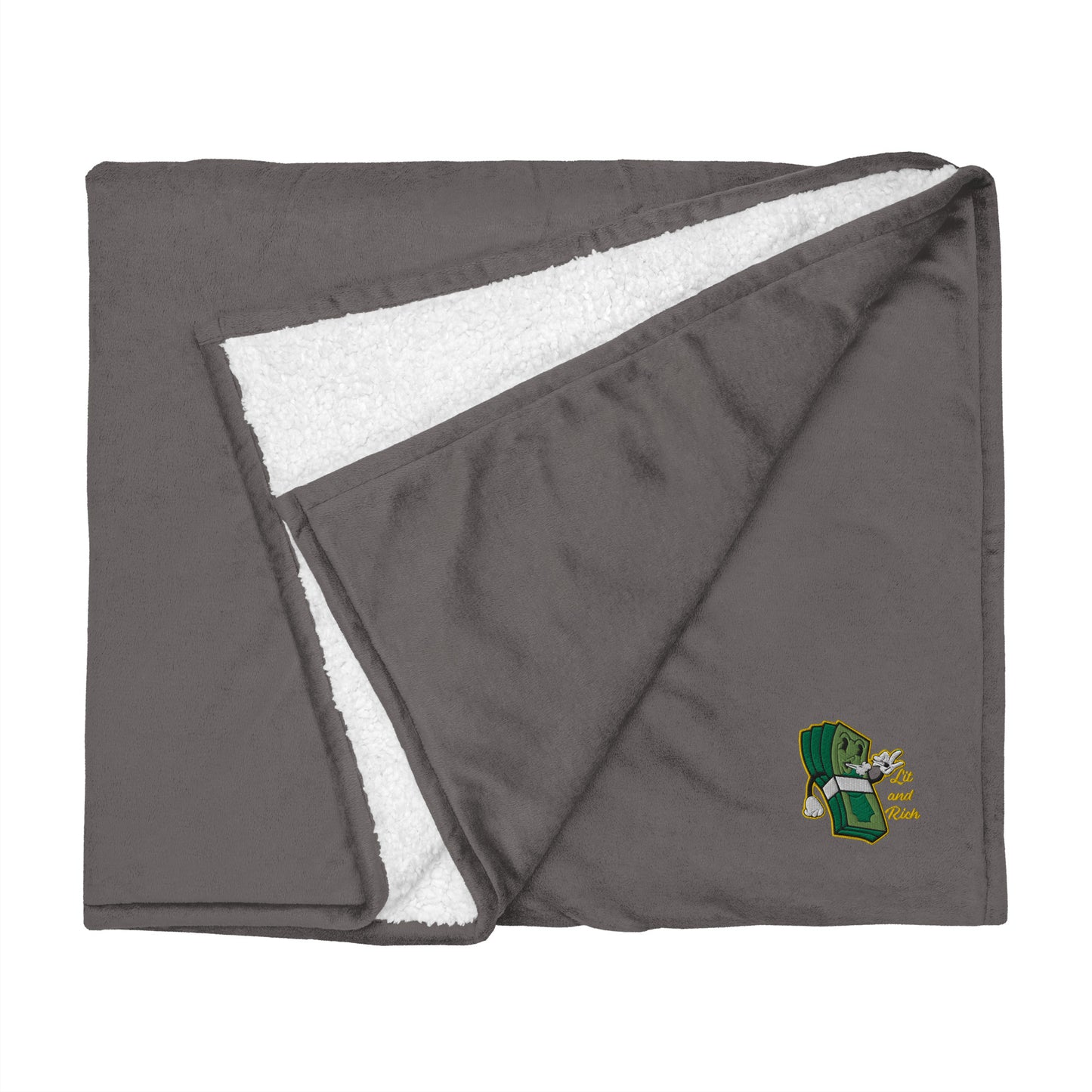 Lit and Rich Cash Smoke Embroidered 50x60 Premium sherpa throw blanket