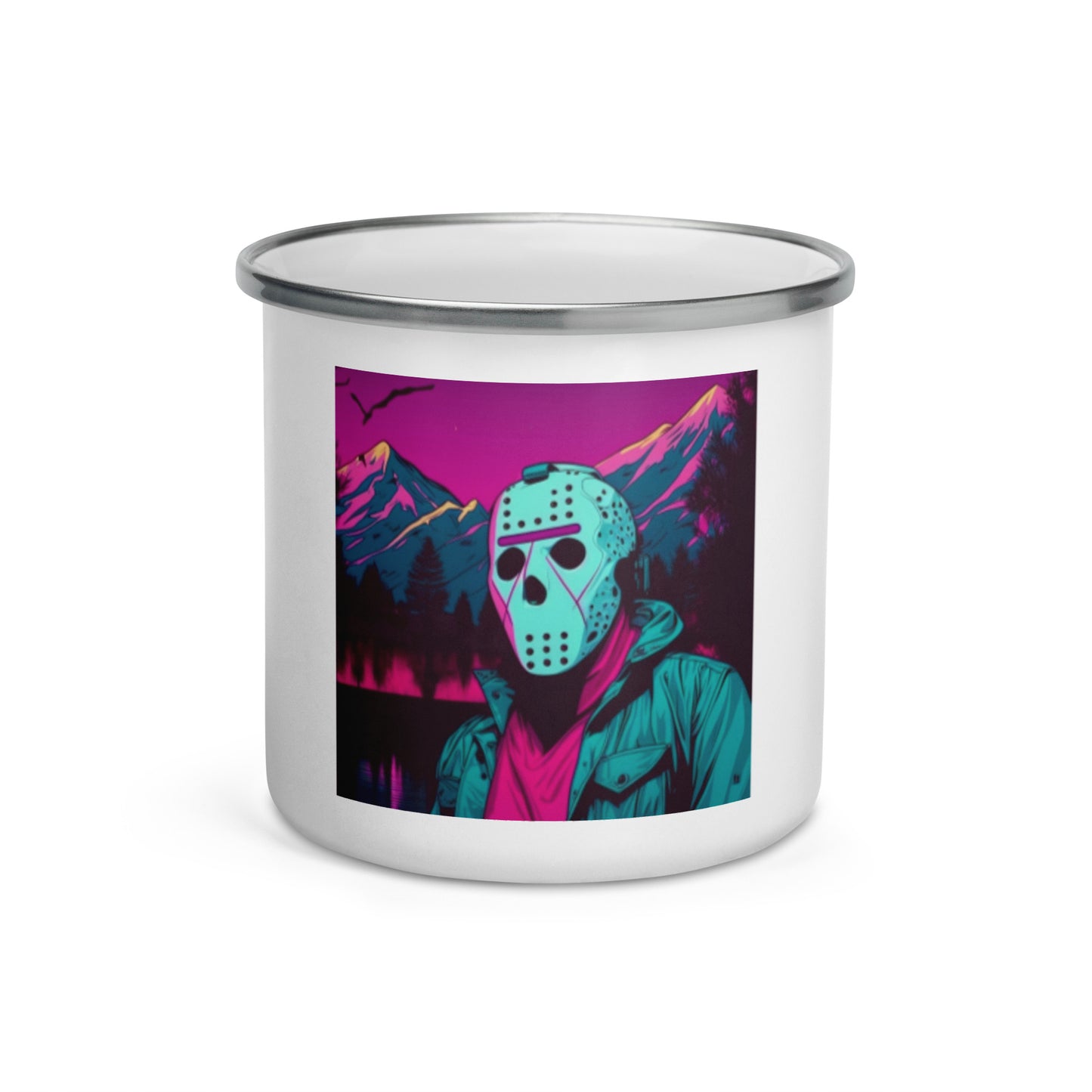 Vaporwave Killer Jason Voorhees 12 oz Enamel Camping Coffee Mug Cup