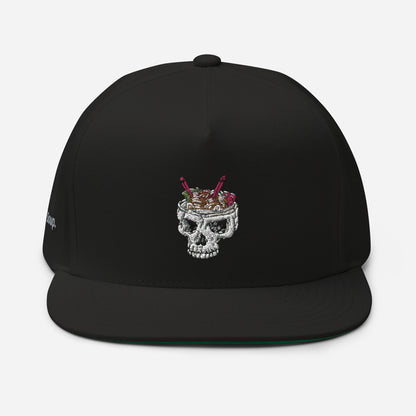 Ramen Noodle Skull Bowl Flat Bill Snapback Cap Hat