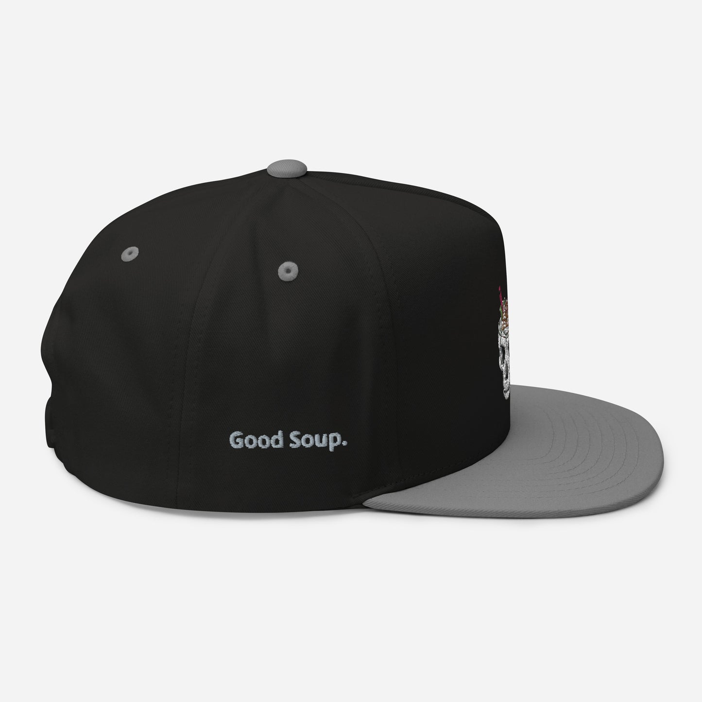 Ramen Noodle Skull Bowl Flat Bill Snapback Cap Hat