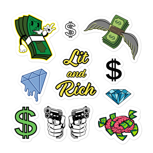 Lit and Rich Cash Smoke Vinyl small stickers spack